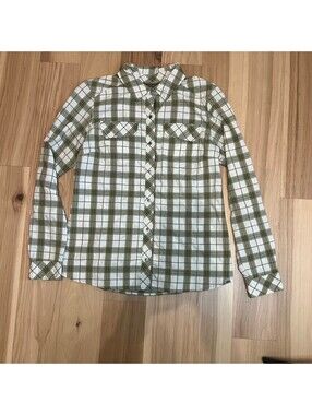 REI Co-op Northway Plaid Snap Front Shirt Women's Medium Green White Stretch